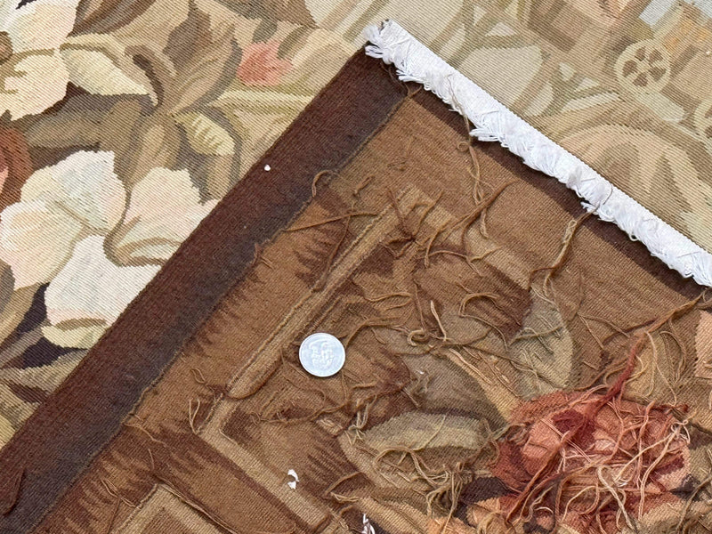 Vintage French Tapestry 5x7, Handmade, Wool, Aubusson Weave by Jewel Rugs