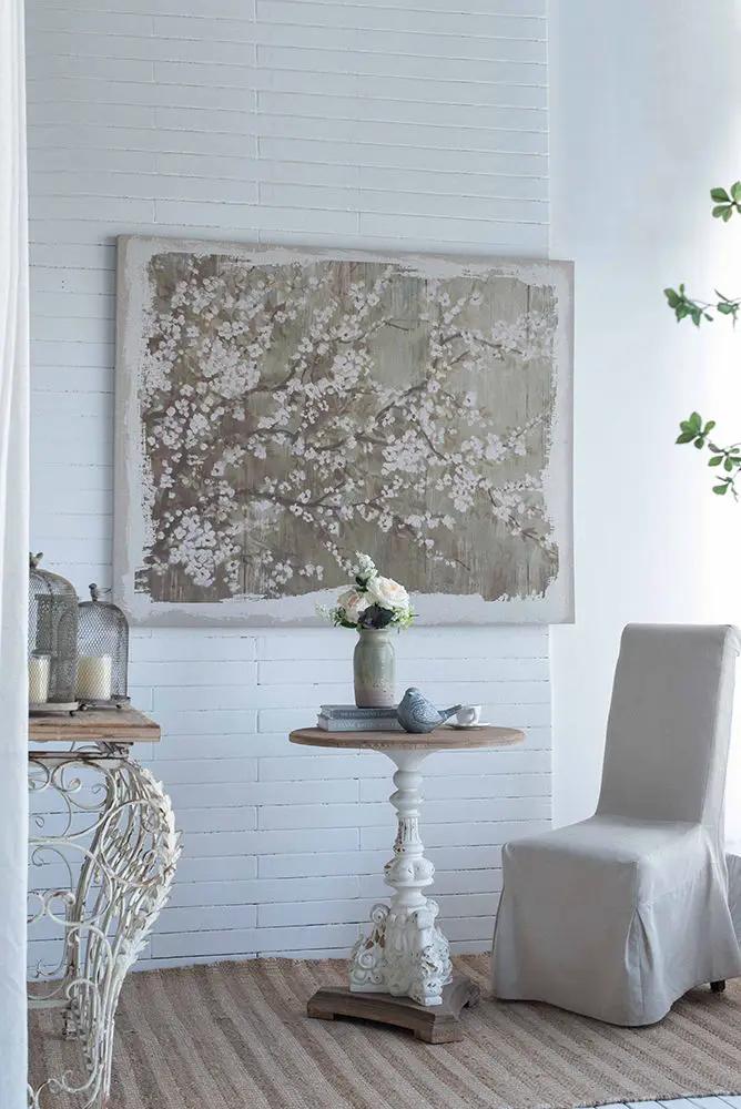 Large Cherry Blossom Canvas Art Print, Home Decor Accent Piece - Gray / White Matte by HouseOfZazla