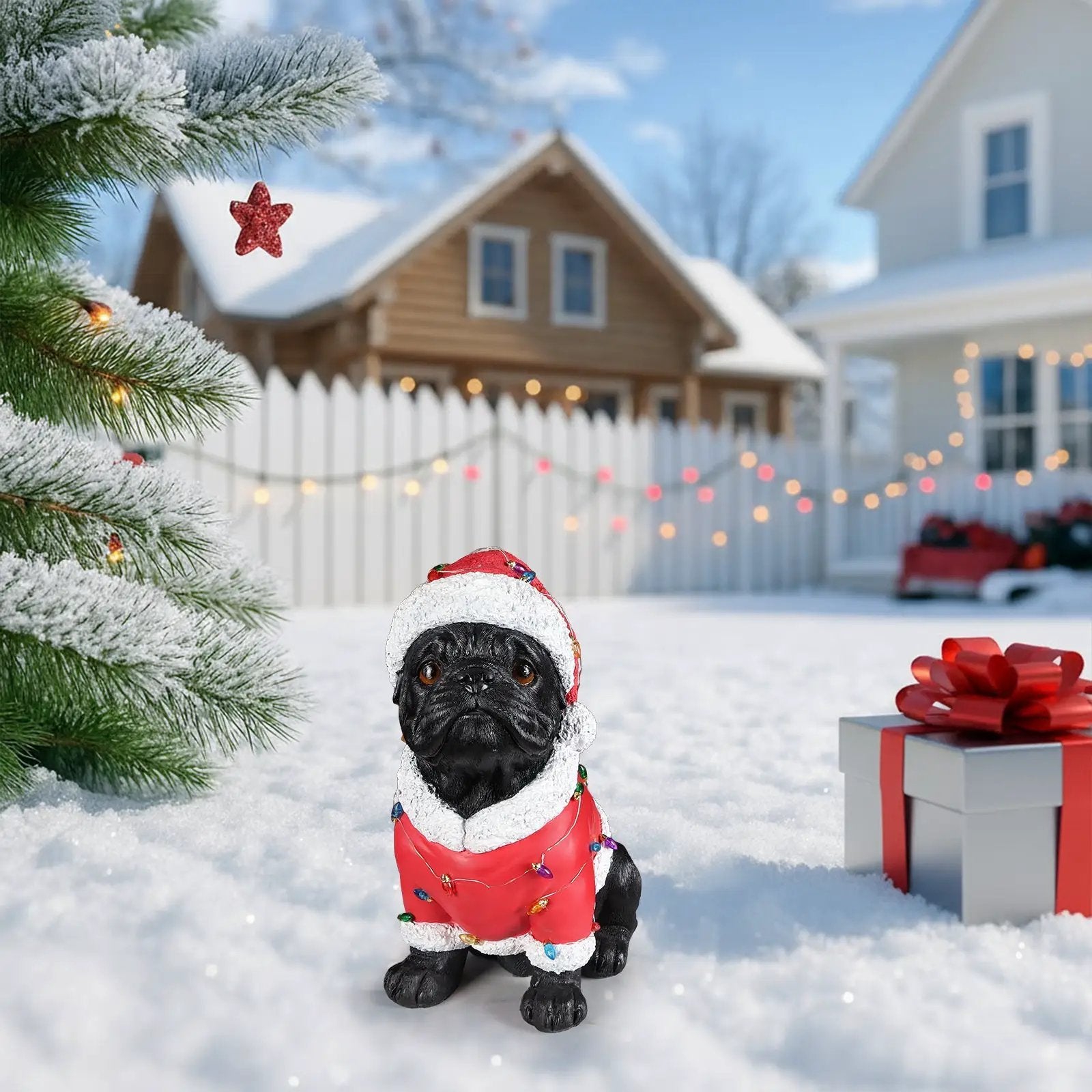 Christmas Pug Statue - Holiday Dog Figurine by HouseOfZazla