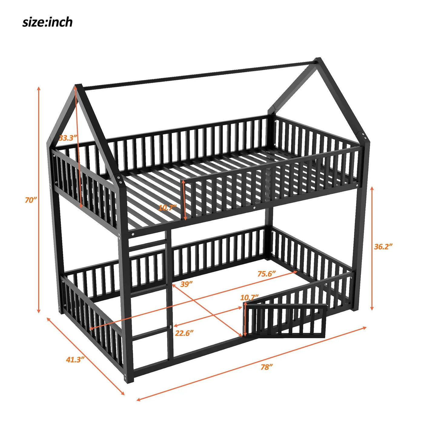 Metal House Bunk Bed With Fence And Door by Unique Piece Furniture