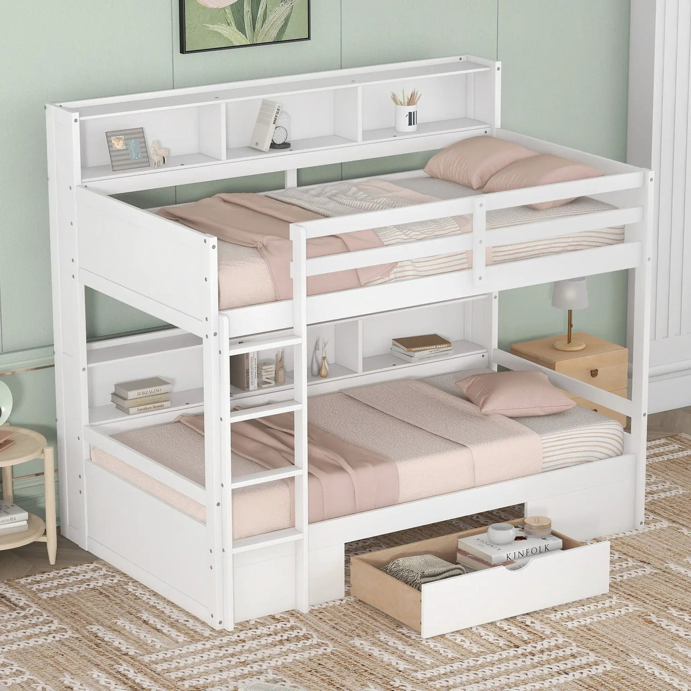 Carolee - Twin Size Bunk Bed With Built-In Shelves by Unique Piece Furniture
