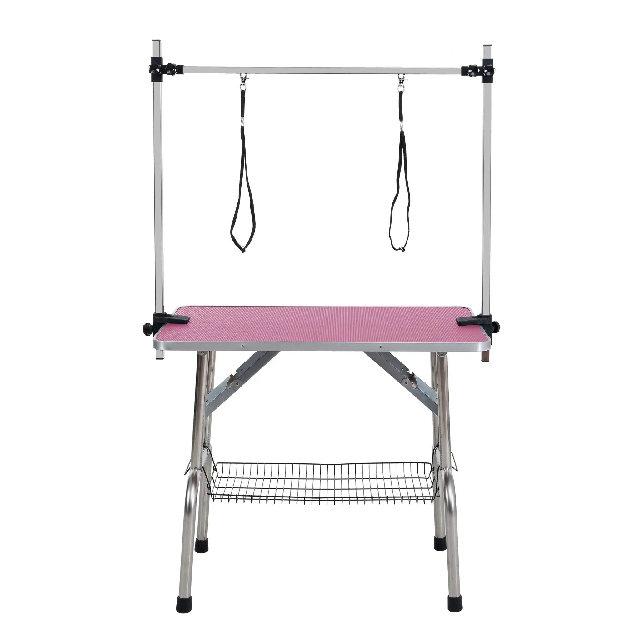 Folding Dog Pet Grooming Table Stainless Steel Frame Rubber Mat On Board With Adjustable Arm And Clamps Pet Dog Cat Grooming Table by HouseOfZazla