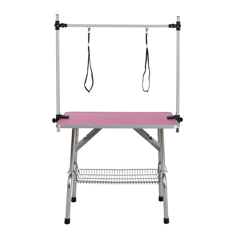 Folding Dog Pet Grooming Table Stainless Steel Frame Rubber Mat On Board With Adjustable Arm And Clamps Pet Dog Cat Grooming Table by HouseOfZazla