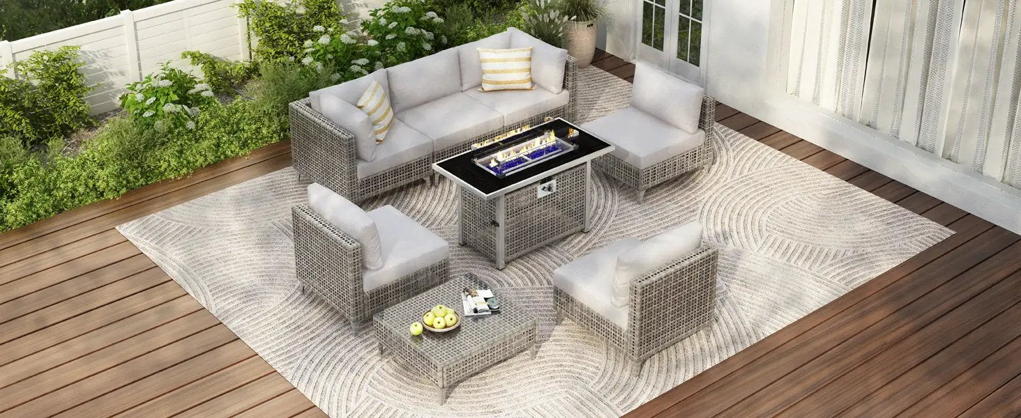 K&K Patio 8-Piece Patio Furniture Set with 43" Fire Pit Table by HouseOfZazla