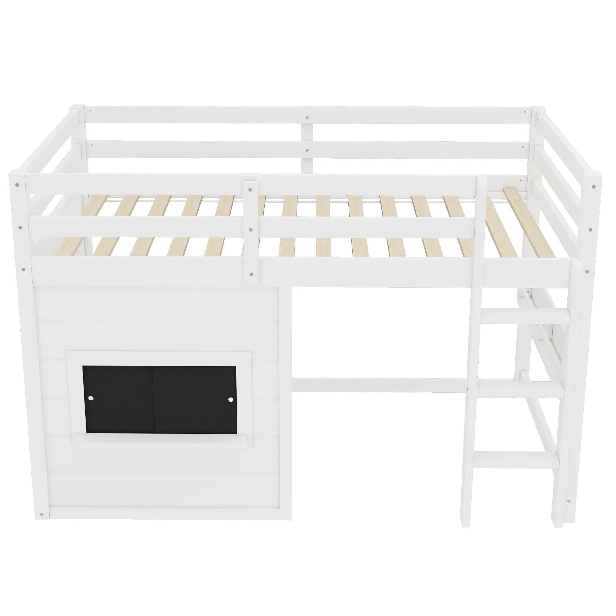 Twin Size Loft Bed With Sliding Chalkboard & Bookshelf by HouseOfZazla
