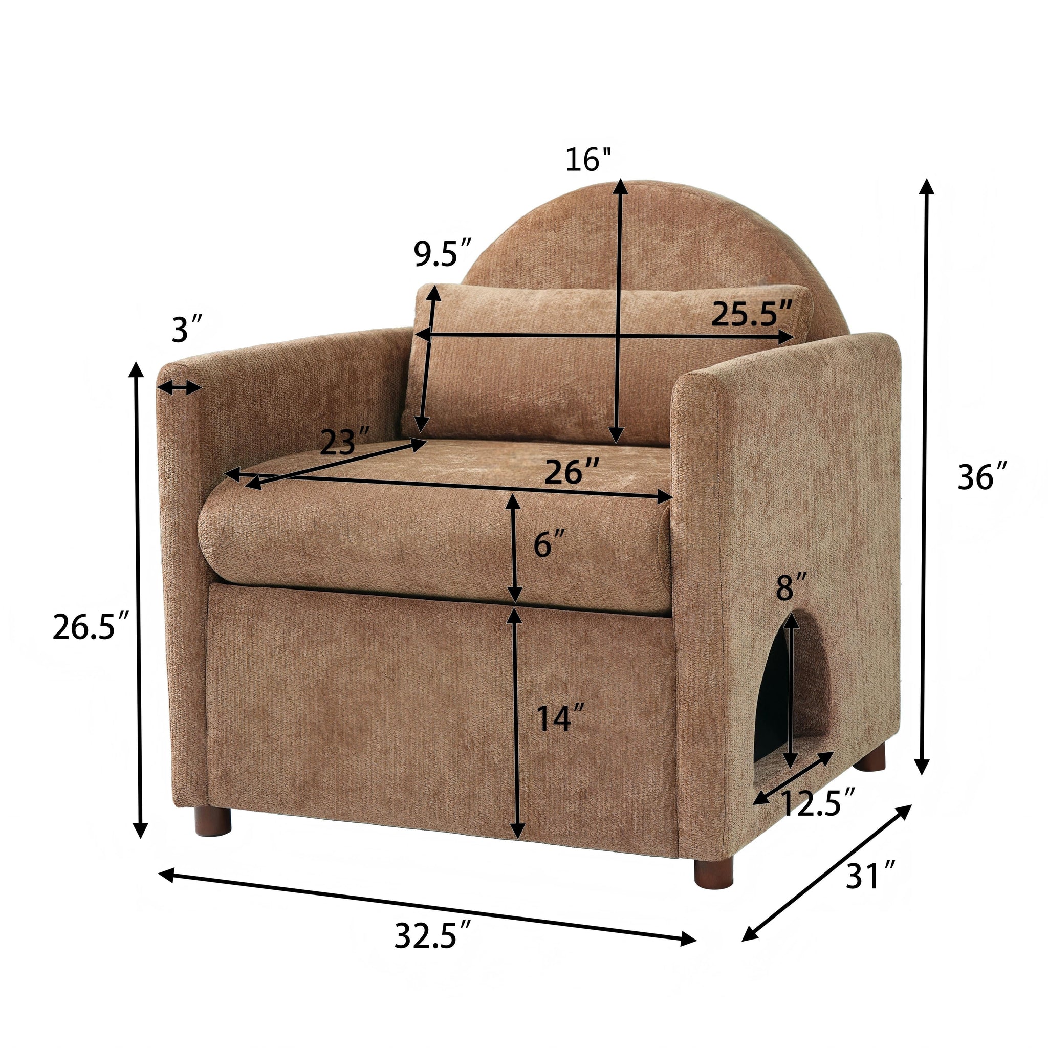 Coffee Pet Friendly Accent Chair with Hidden Pet Nook by HouseOfZazla