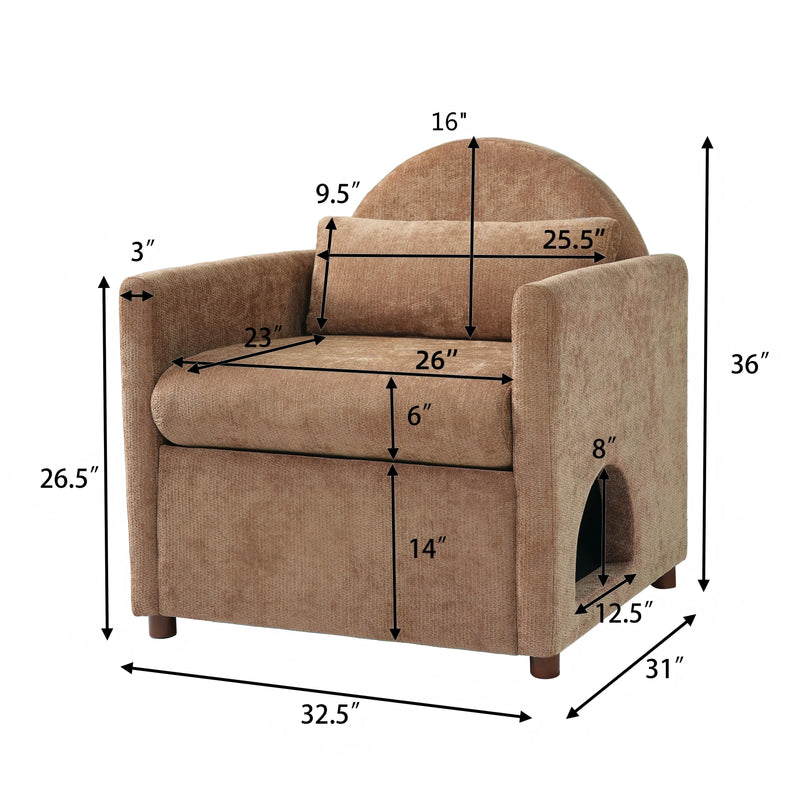 Coffee Pet Friendly Accent Chair with Hidden Pet Nook by HouseOfZazla