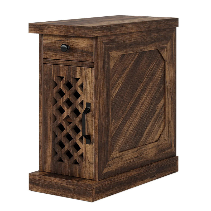 Narrow End Table With Drawer & Cabinet, Nightstand For Small Spaces - Brown by HouseOfZazla