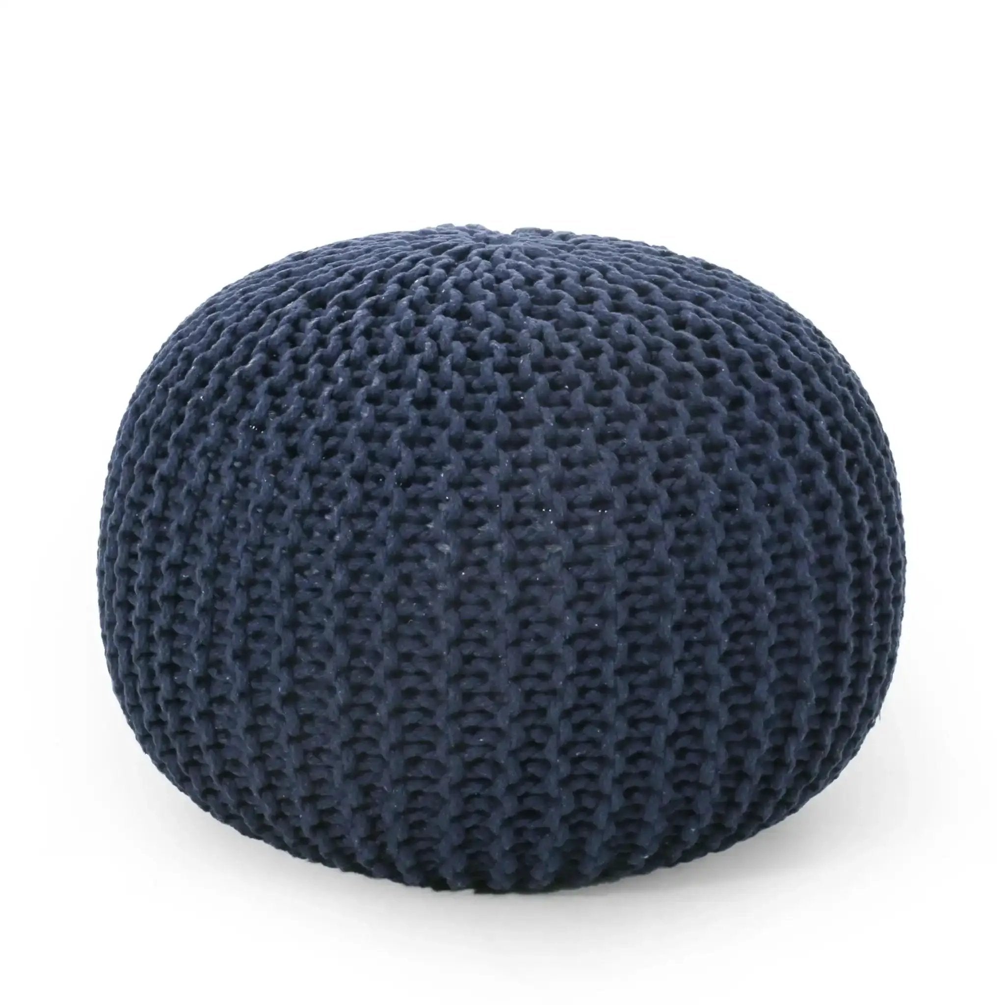 Bordeaux Knitted Cotton Round Pouf Ottoman Floor Cushion by HouseOfZazla