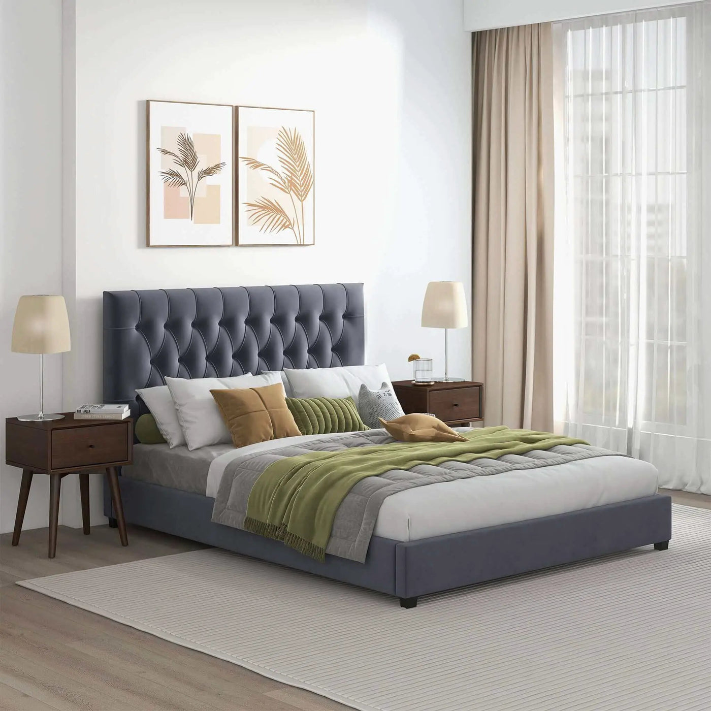 Donald - Mid-Century Modern Upholstered Platform Bed by HouseOfZazla
