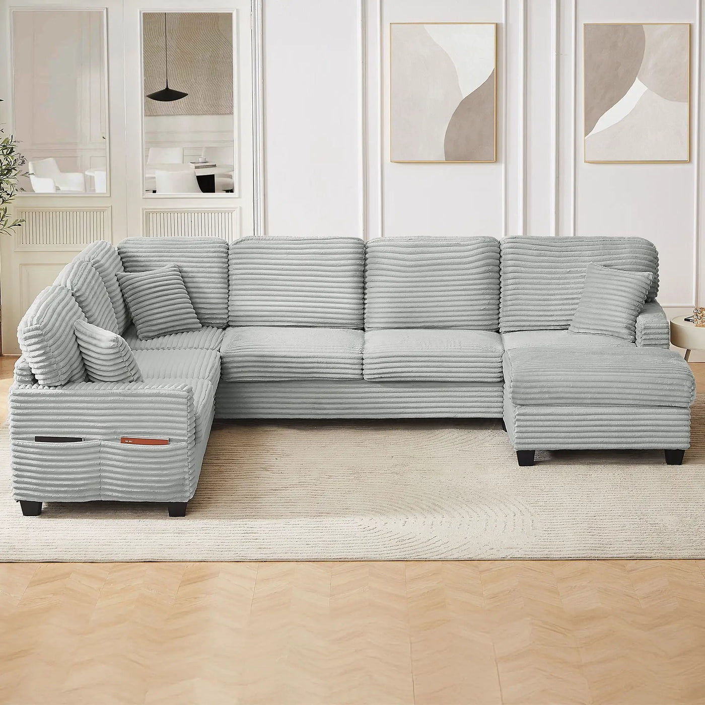 Upholstered U-Shaped Sectional Sofa With Movable Ottoman And Side Storage Pockets by HouseOfZazla