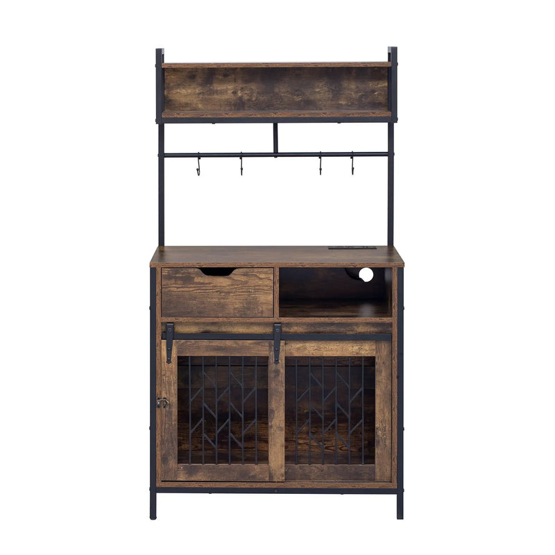 Furniture Style 2 In 1 Pet Friendly Dog Crate Composite Desk Hutch - Rustic Brown by HouseOfZazla
