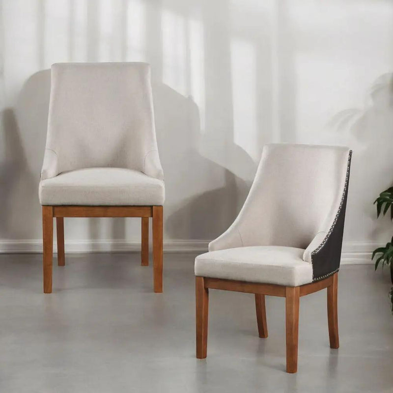 Gilsea - Fabric & Synthetic Leather Side Chair (Set of 2) - Beige & Brown Finish by Unique Piece Furniture
