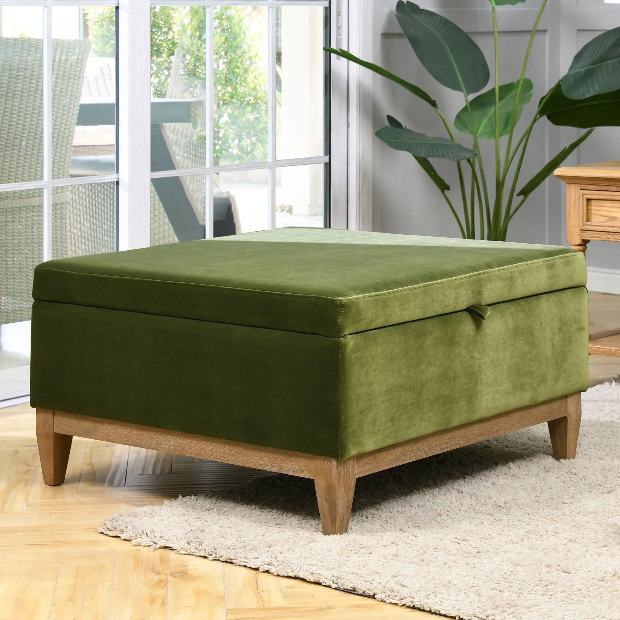 Knox - Square Storage Cocktail Ottoman - Olive Green by Unique Piece Furniture