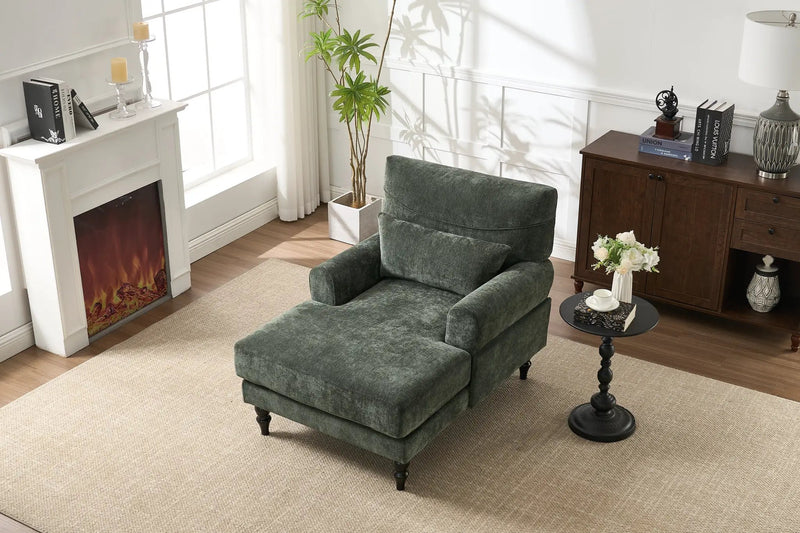 Modern Chaise Lounge Upholstered Sofa Recliner Chair in Green by HouseOfZazla
