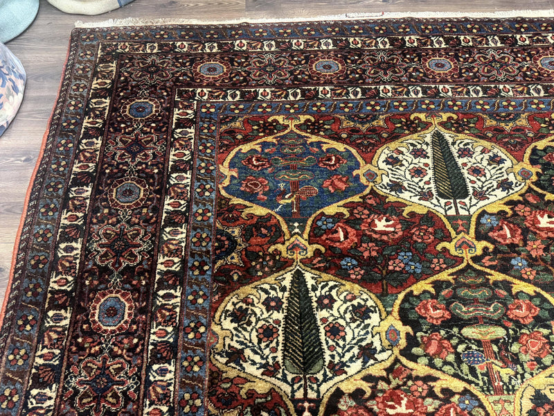 Antique Persian Bakhtiari Rug 12x19, Palace Size Wool Handmade Persian Carpet, Oversized Rug, Panel Design, Peacocks, Multicolor, Rare by Jewel Rugs