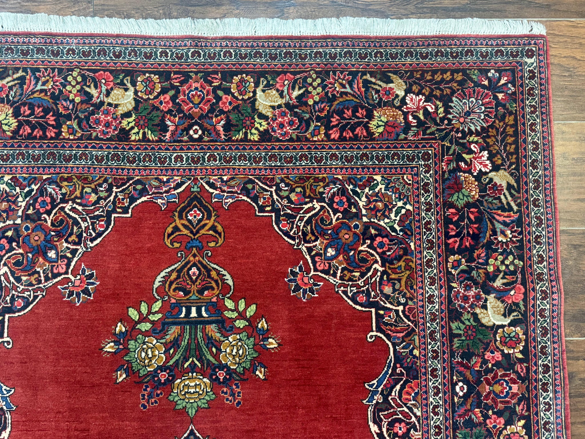 Red Persian Kashan Rug 4x6, Very Fine 260 KPSI, Red and Navy Blue Persian Carpet, Semi Open Field by Jewel Rugs