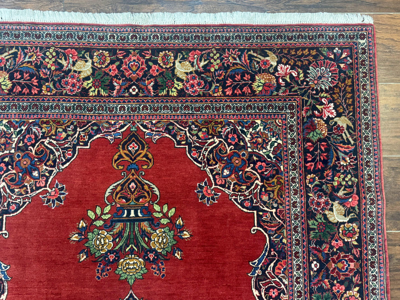Red Persian Kashan Rug 4x6, Very Fine 260 KPSI, Red and Navy Blue Persian Carpet, Semi Open Field by Jewel Rugs