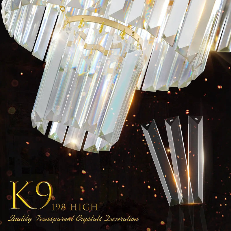 (Same as W1340126461/L5023) 20' Luxury 4-Tier Crystal Chandelier, 12-Light Gold Frame Pendant Light, Elegant Ceiling Lighting for Living Room, Dining Room, Bedroom (No Bulbs) by HouseOfZazla