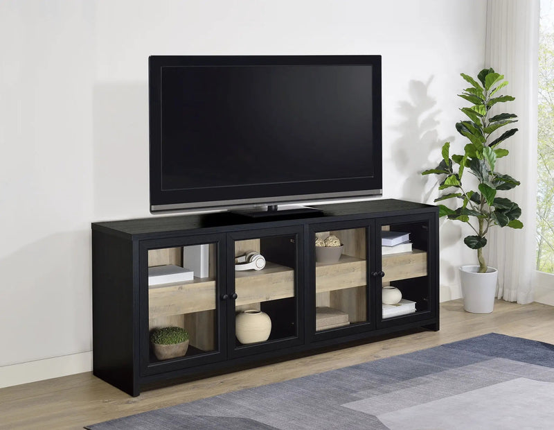 Denison 79-inch 4-door TV Stand Media Console Black by Unique Piece Furniture