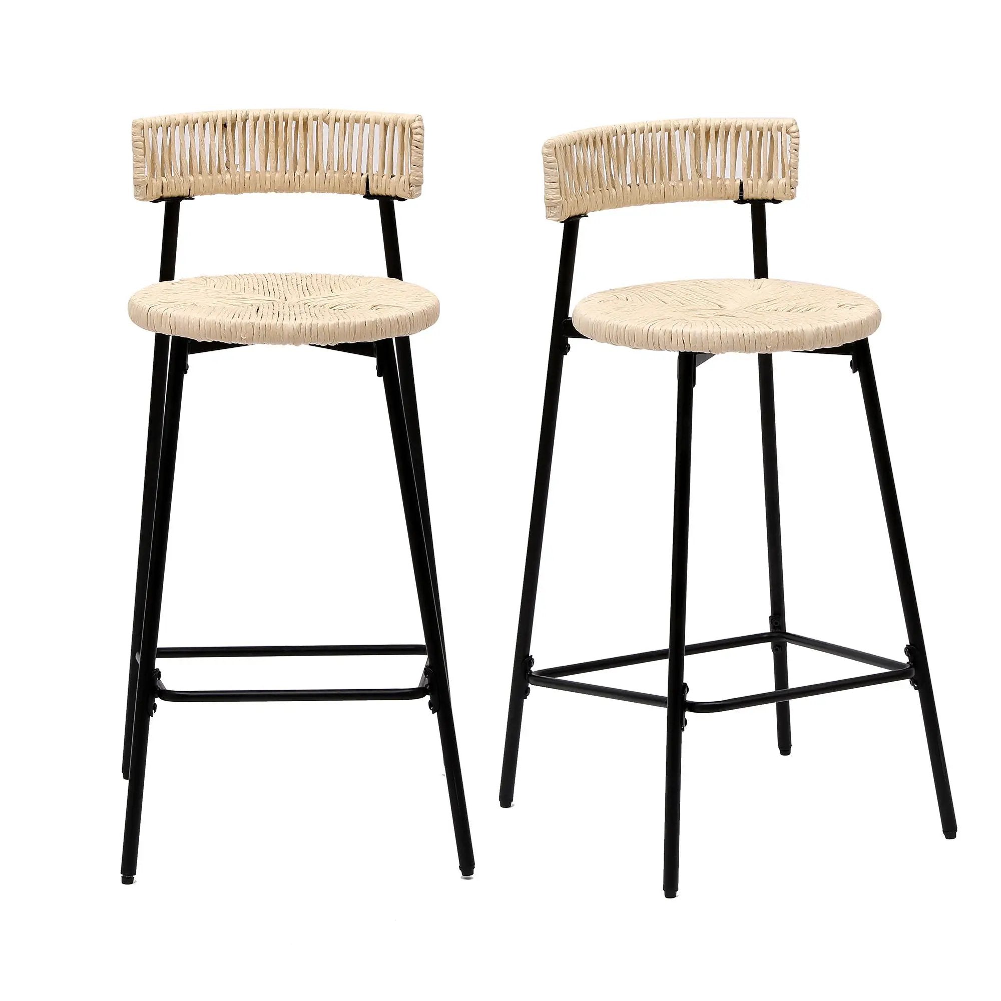 Boho Style Handwoven Paper Rope Counter Stools (Set of 2) by HouseOfZazla