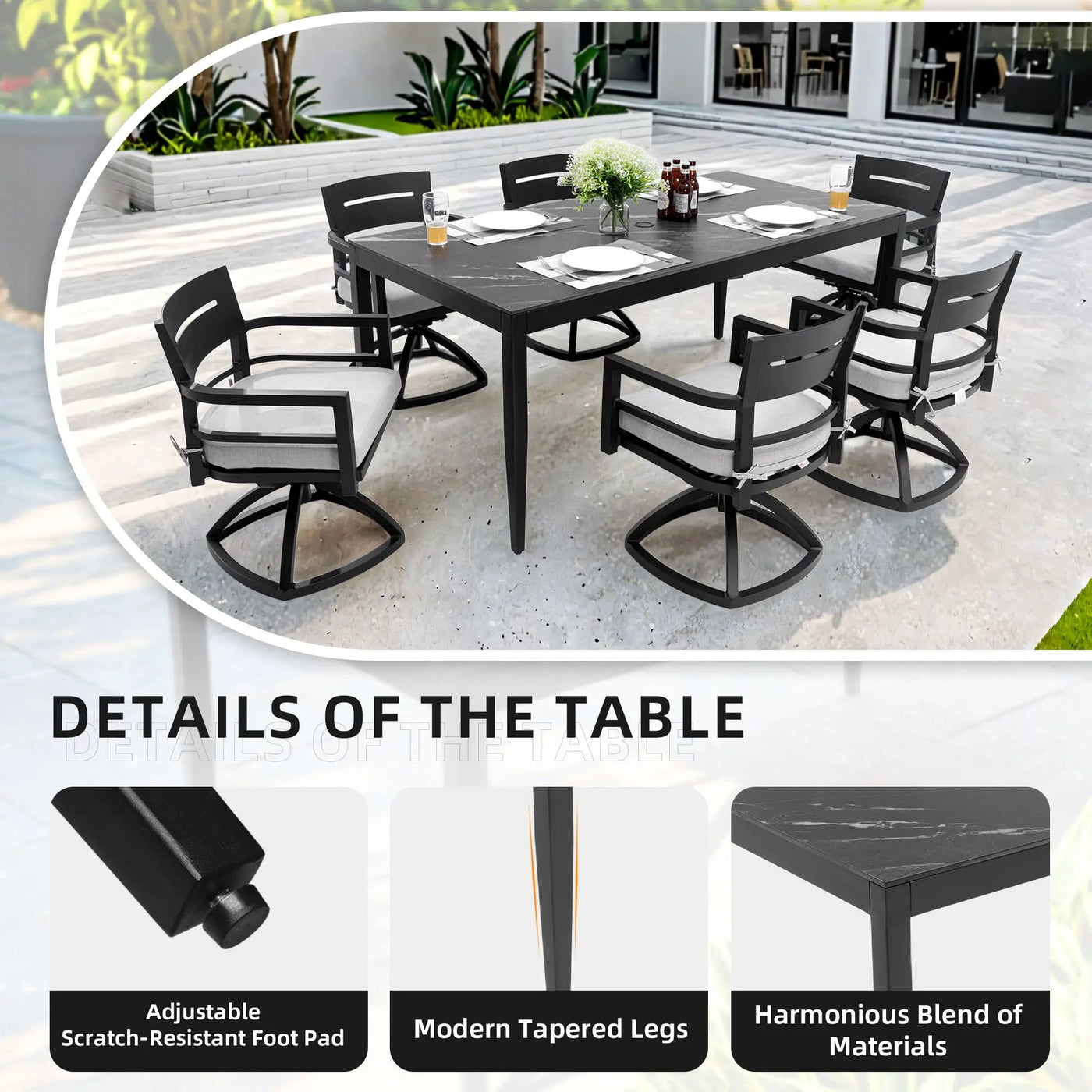 Modern Outdoor Patio Dining Set With Table And Chairs With Sunbrella Cushions by HouseOfZazla