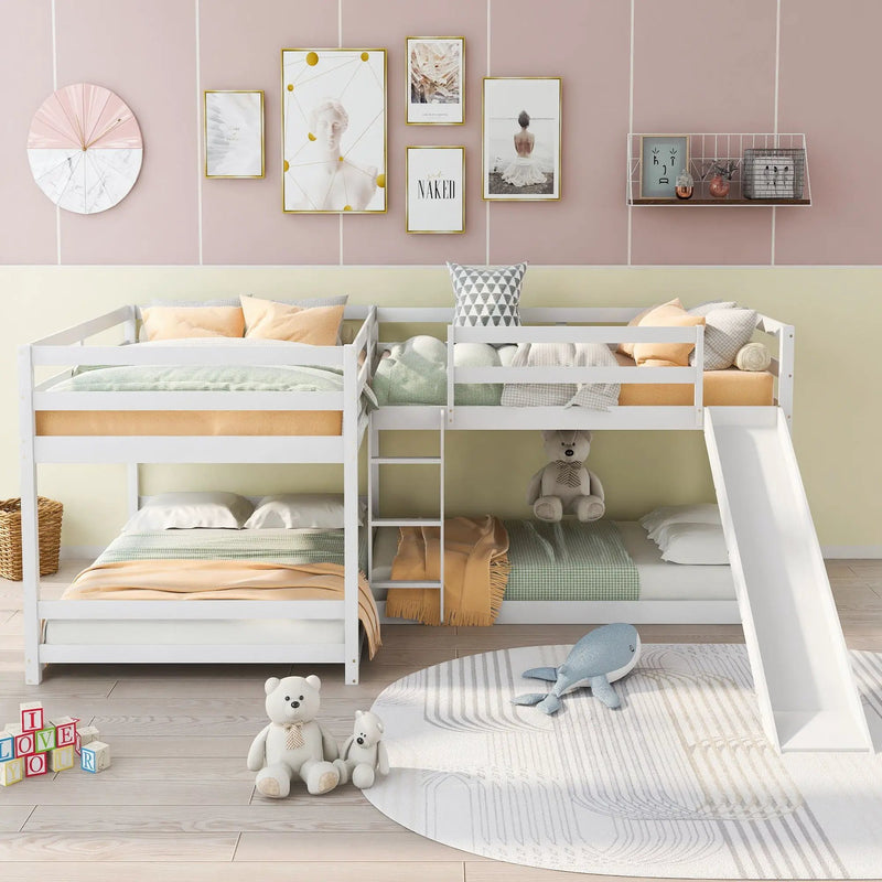 L-Shaped Bunk Bed With Slide And Short Ladder by Unique Piece Furniture