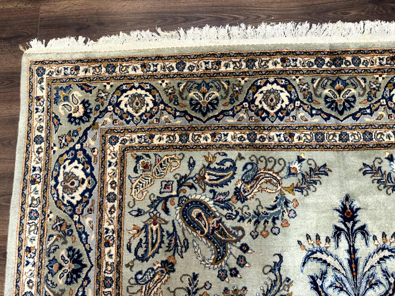 Light Green and Blue Persian Kashan Rug 7x10, Authentic Persian Carpet, Handmade, Wool by Jewel Rugs