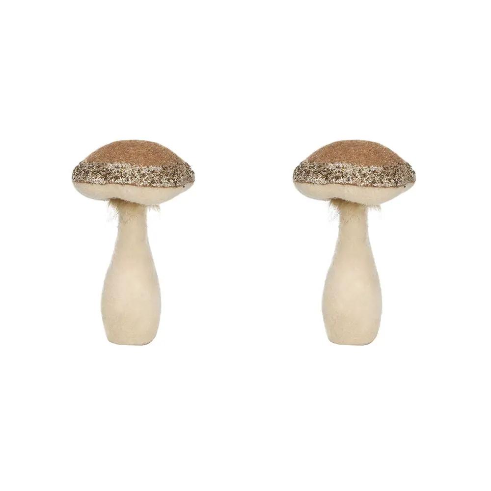 Mushroom Holiday Ornament, For Harvest Festival Fall Festival & Thanksgiving Table Decorations (Set of 2) - Beige / Light Brown by Unique Piece Furniture
