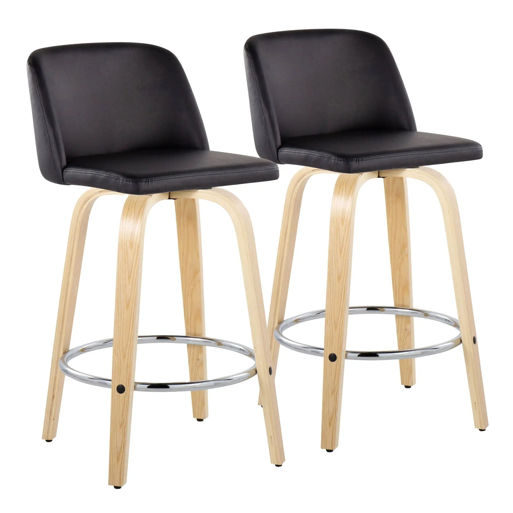 Toriano - Contemporary Fixed-Height Counter Stool With Swivel And Round Footrest (Set of 2) by HouseOfZazla