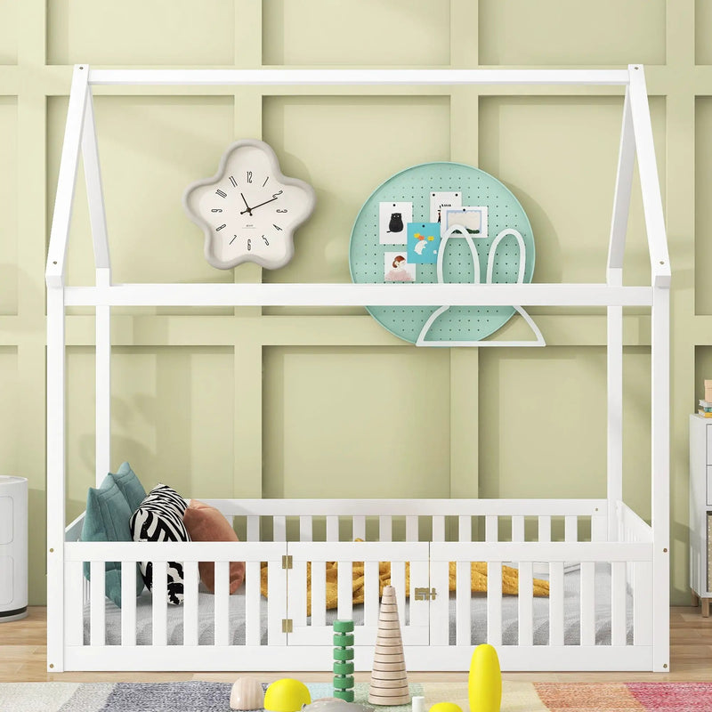 Wood House Bed With Fence And Door by HouseOfZazla