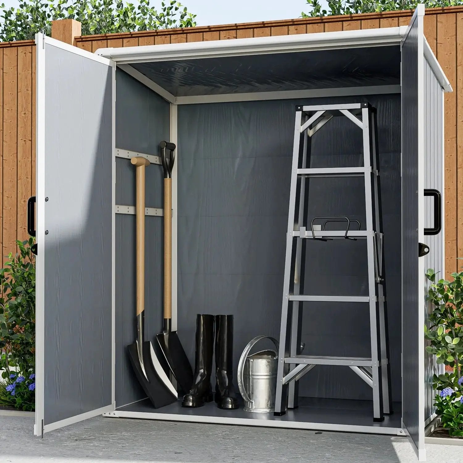 Outdoor Storage Shed Waterproof Resin Cabinet With Lockable Doors For Bikes And Patio Furniture - Gray by HouseOfZazla