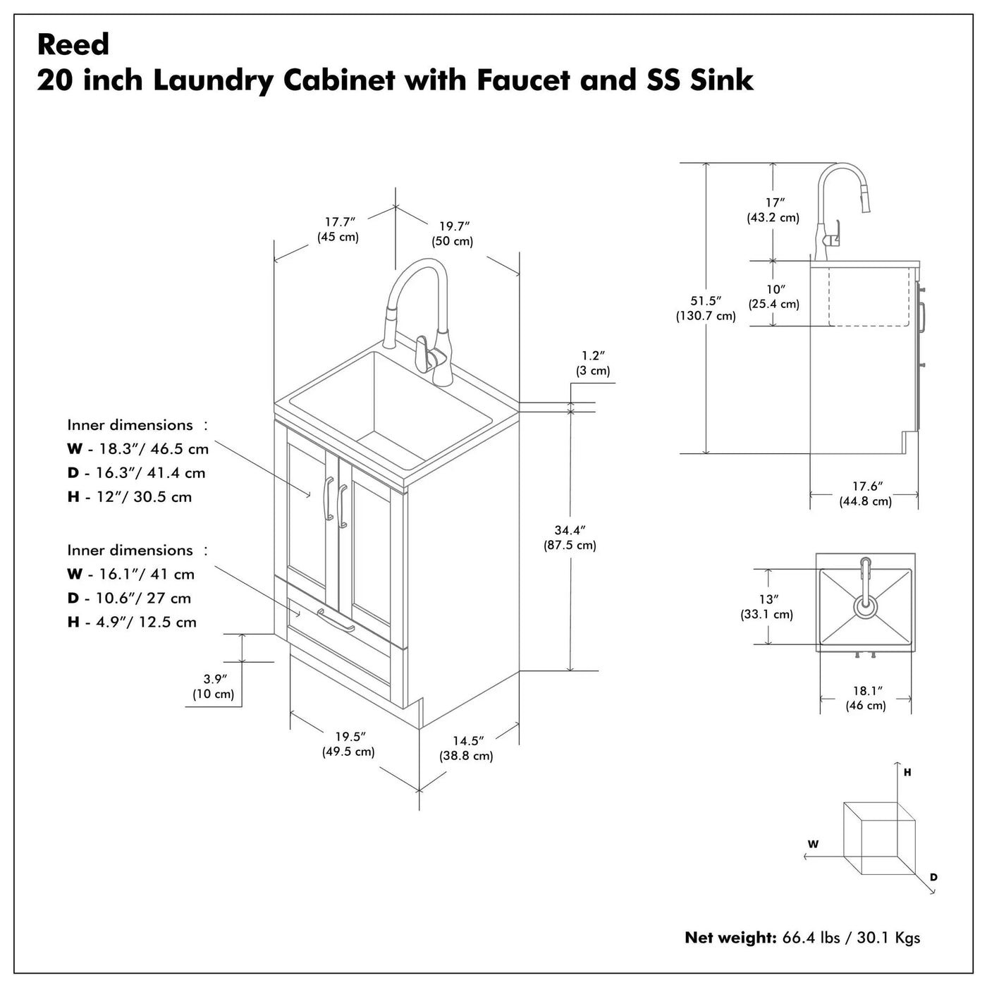 Reed - Deluxe Laundry Cabinet With Pull-Out Faucet And Stainless Steel Sink by HouseOfZazla