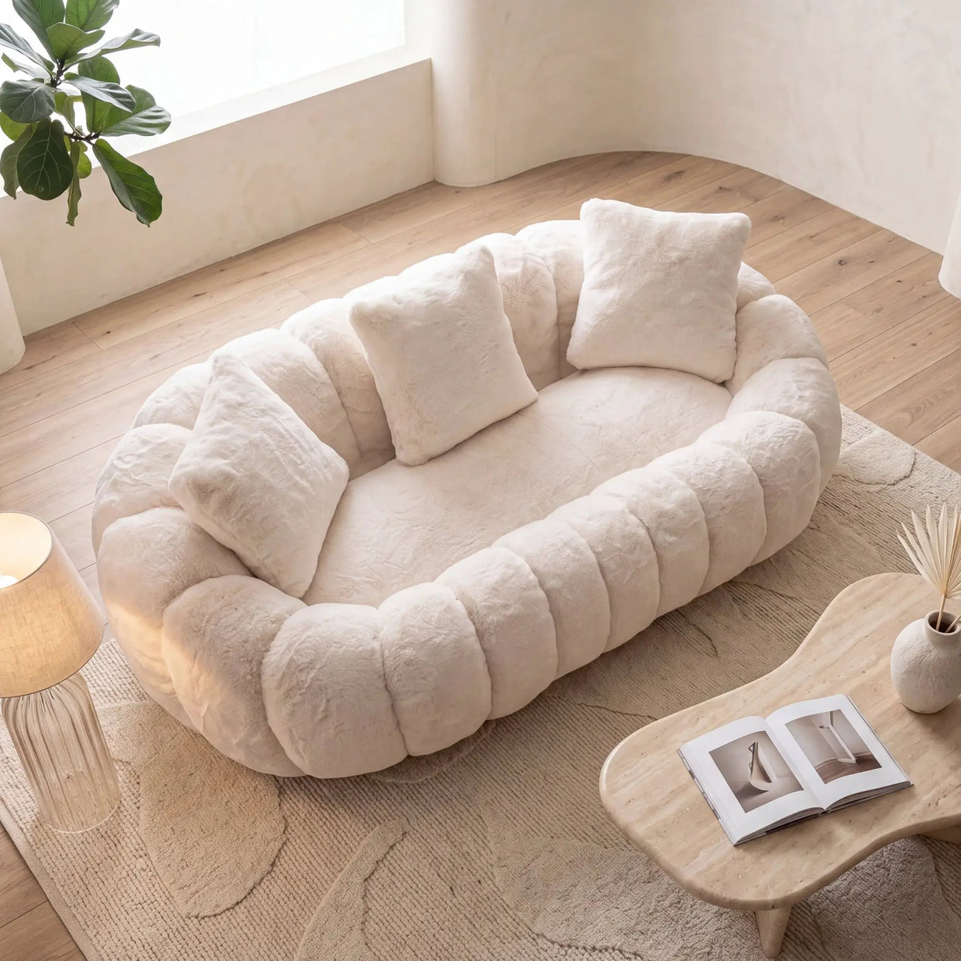 Floral-Shaped Ultra-Soft Faux Fur Two-Seater Sofa by HouseOfZazla