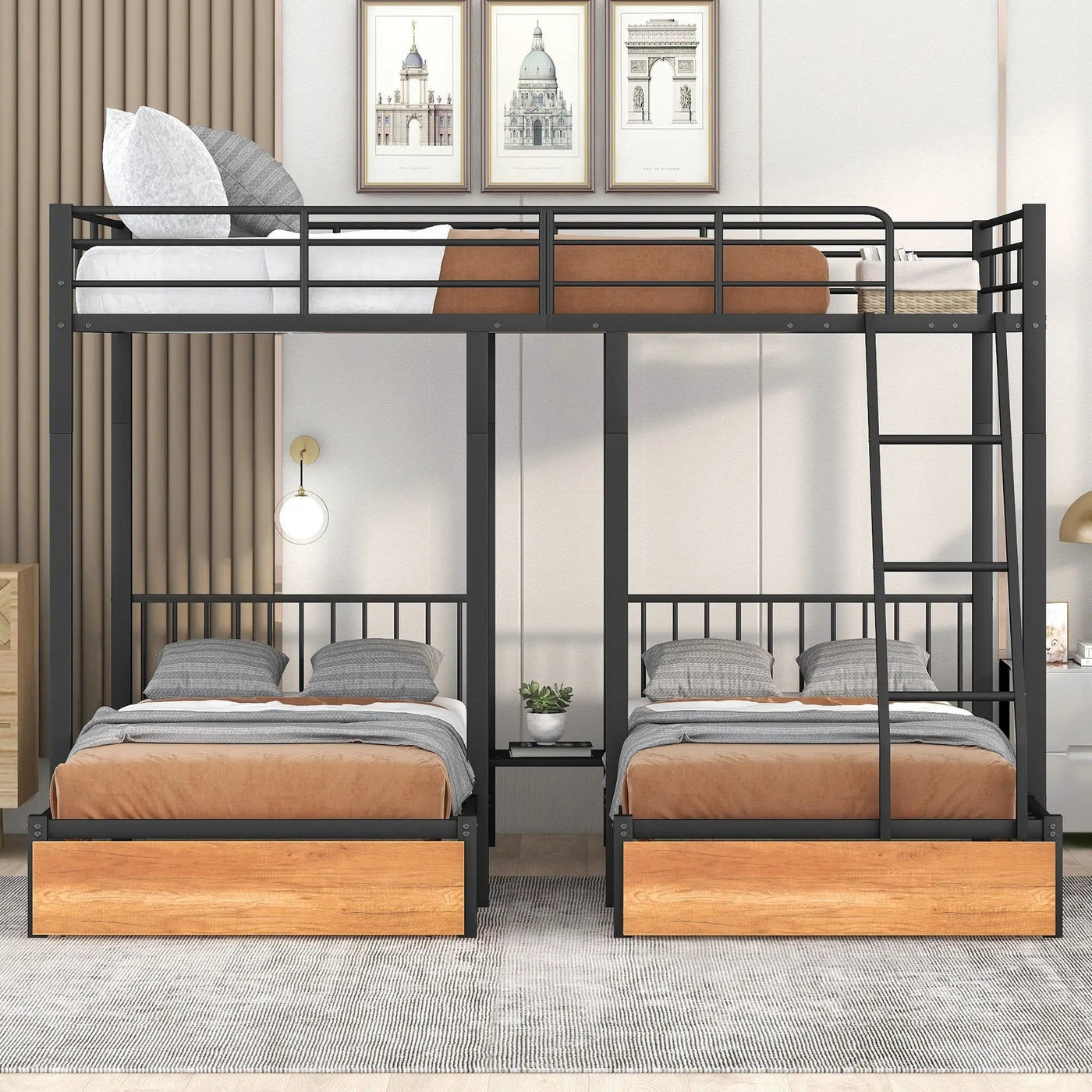 Triple Bunk Bed With Drawers And Guardrails by Unique Piece Furniture