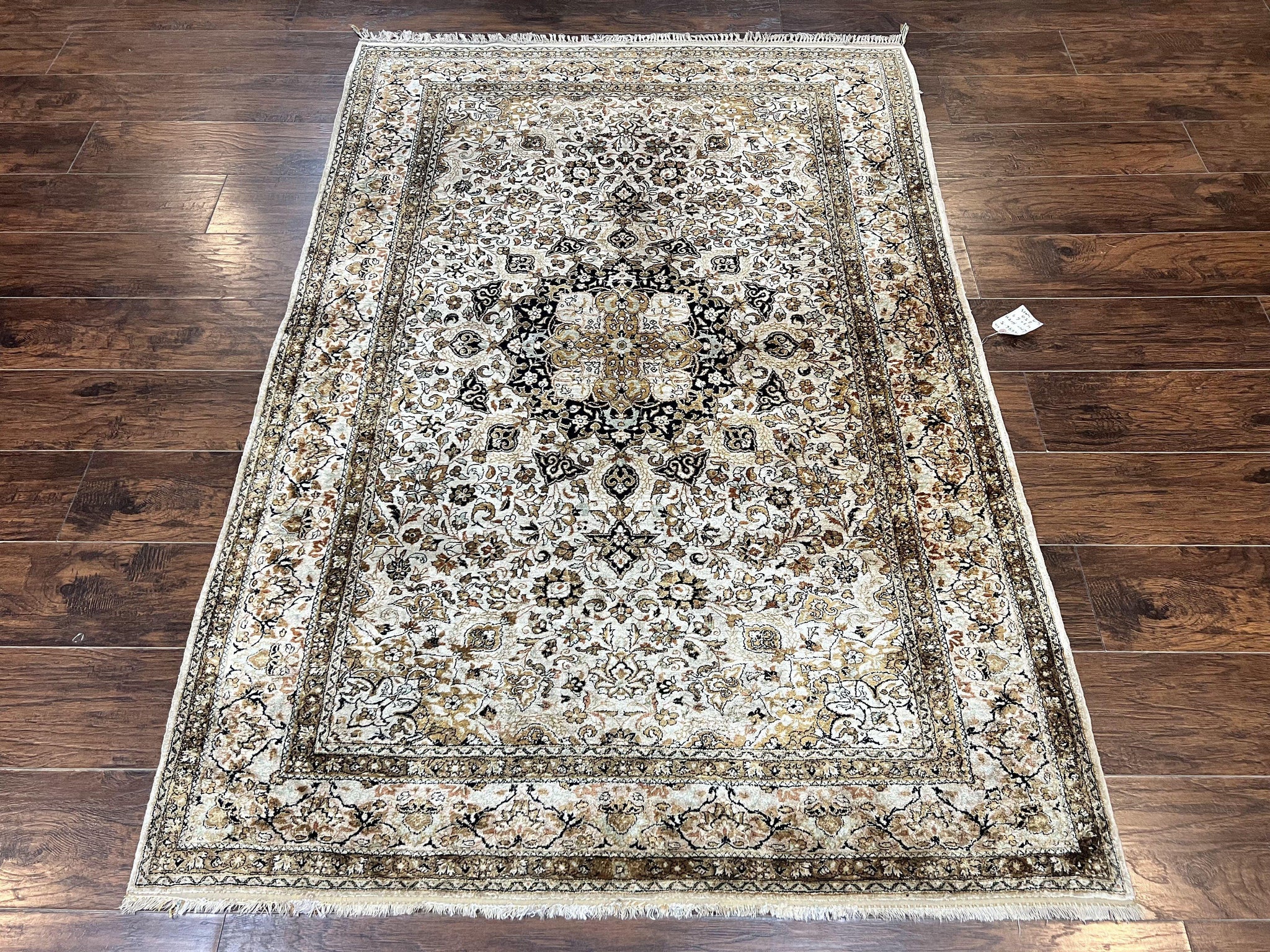 Persian Qum Silk Rug, Floral Medallion, Very Fine 60 Raj 475 KPSI, Handmade Hand Knotted Oriental Carpet, Silk on Silk by Jewel Rugs