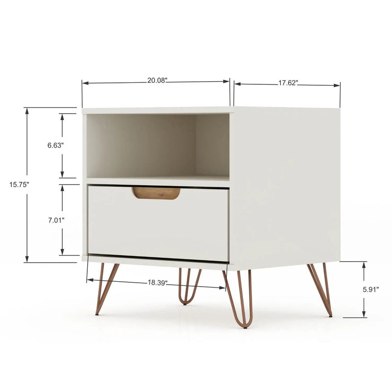 Rockefeller - Nightstand With 1 Drawer - Off White by HouseOfZazla
