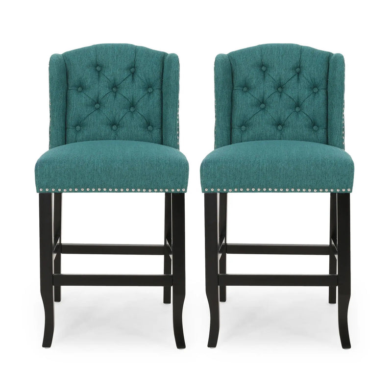 Vienna Fabric Tufted Counter Stool With Nailhead Accents (Set of 2) by HouseOfZazla