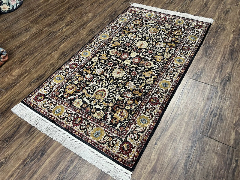 Sino Persian Silk Rug 3x5 Oriental Carpet 3 x 5 Fine Silk Rug, Black Ivory Gold, Animal Motifs, Flowers, High Quality, Vintage Silk Rug Wow by Jewel Rugs