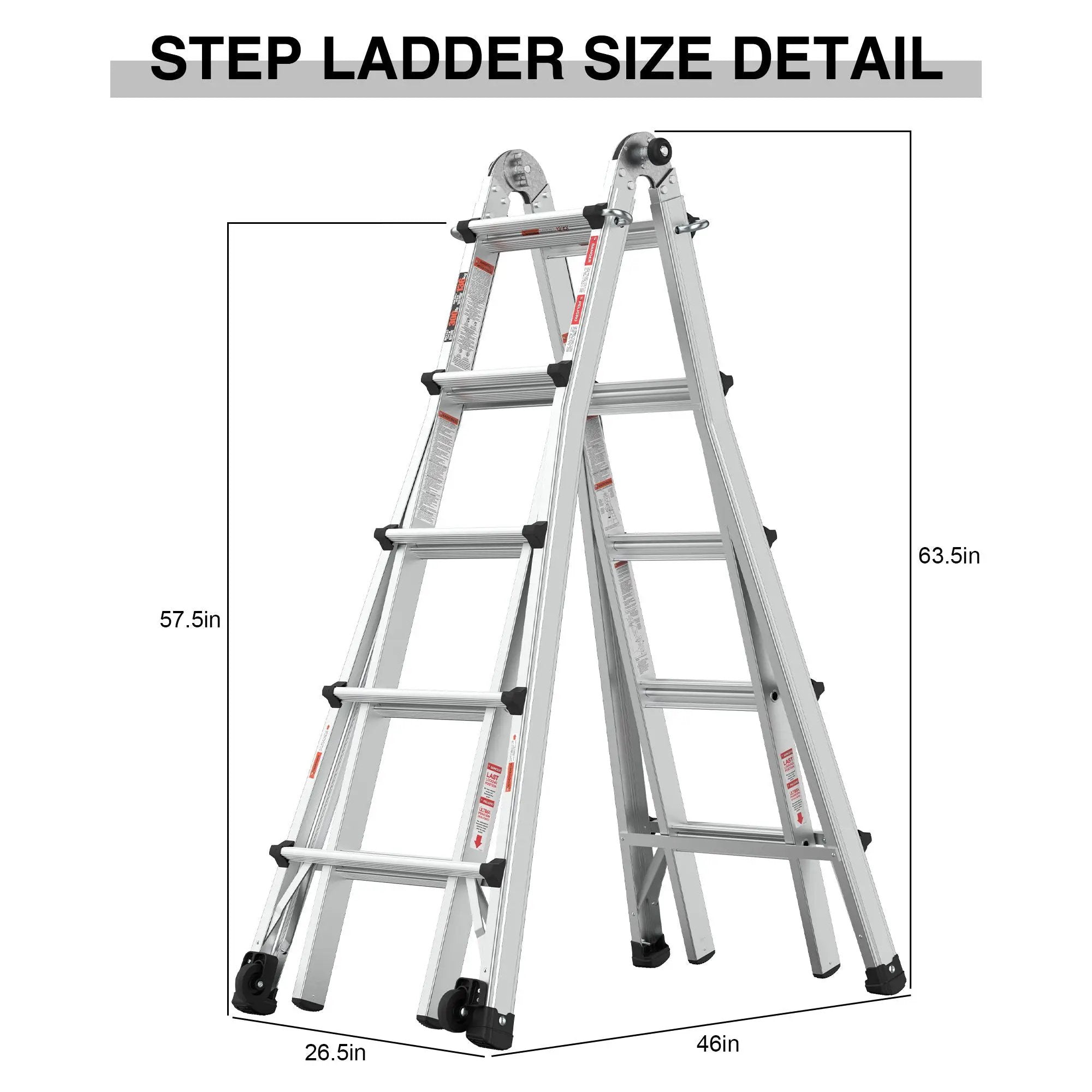 22' Aluminum Multi-Position Ladder With Wheels, 300 Lbs Weight Rating - Metallic Gray by HouseOfZazla