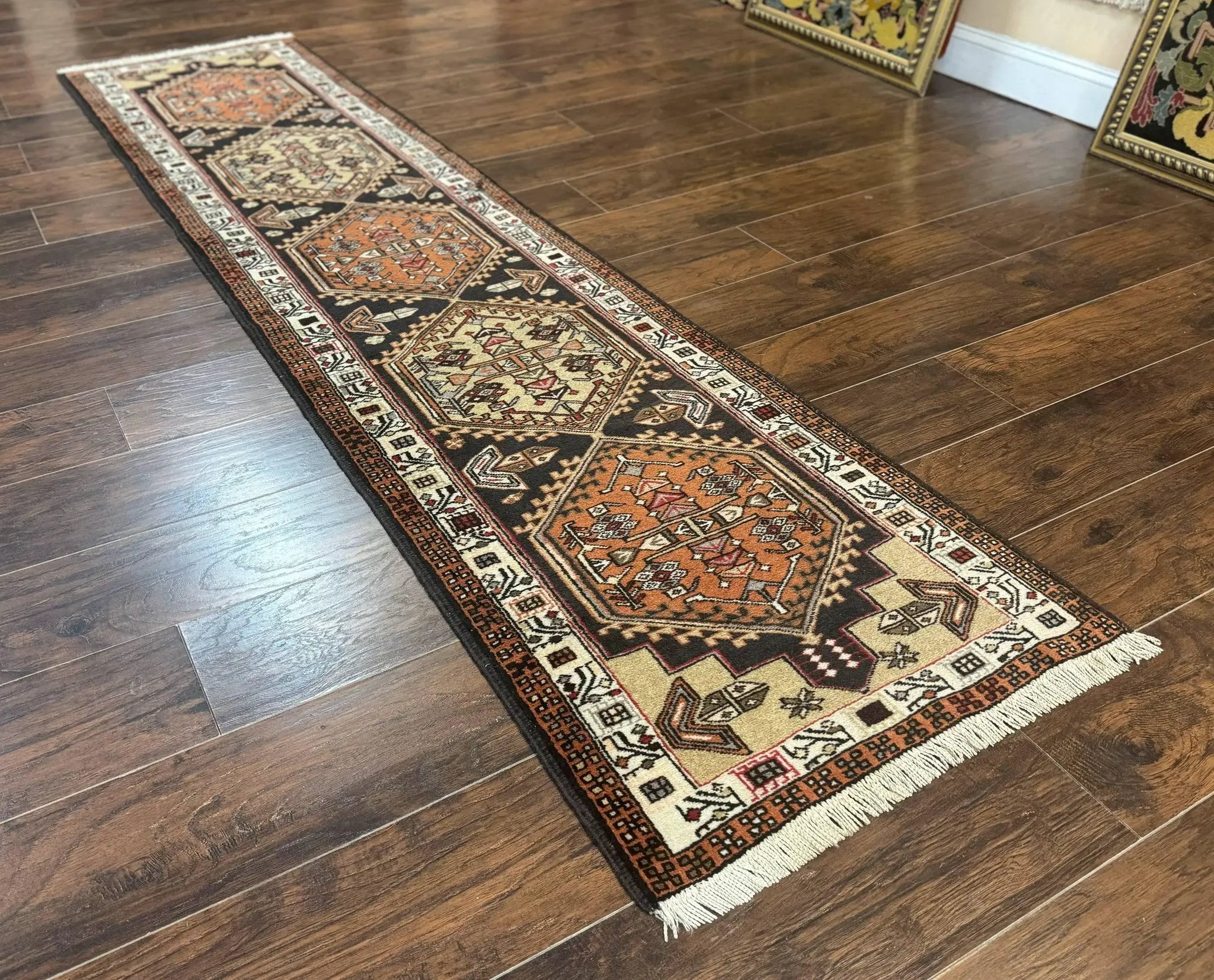 Persian Tribal Runner Rug 2.4 x 9.4, Geometric Medallions, Sarab Runner by Jewel Rugs