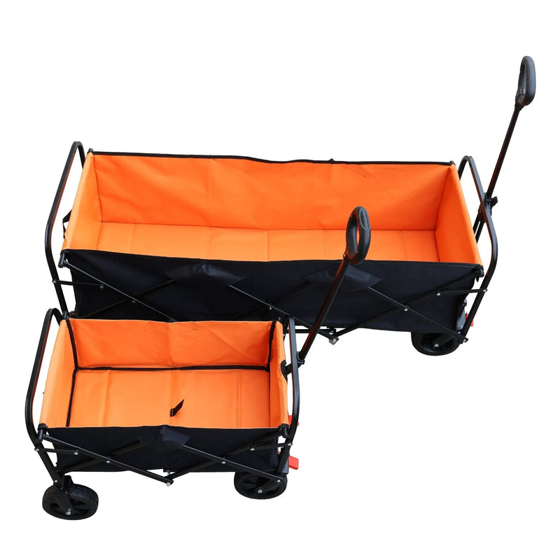 Big Large Capacity Folding Wagon Cart with Extender (Black + Orange) by HouseOfZazla