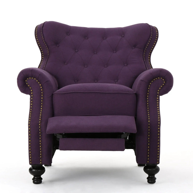 Accented Push Back Recliner Chair With Rolled Arms, Enjoy Cocooning Comfort by Unique Piece Furniture