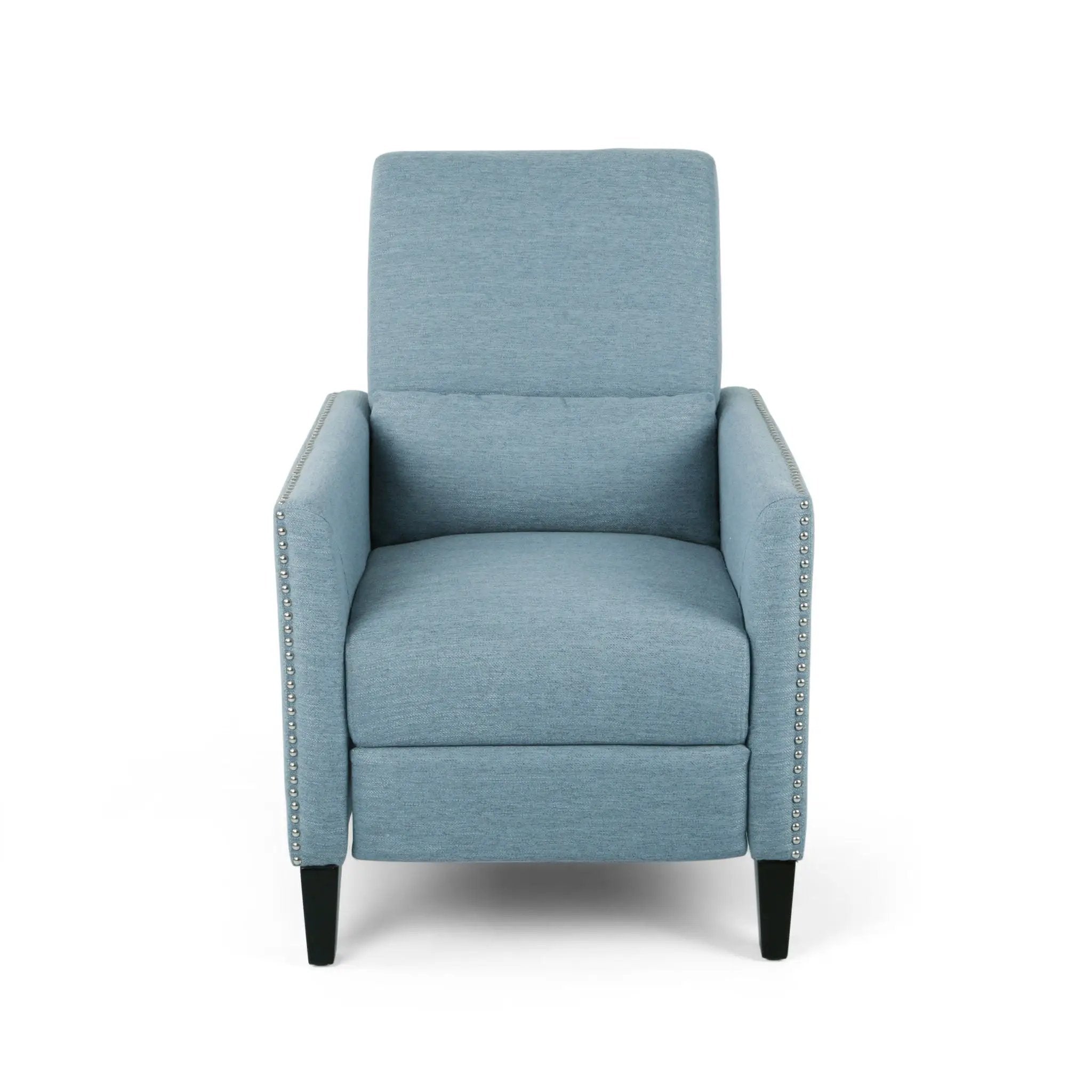Repose Upholstered Recliner Chair With Nailhead Trim And Side Pocket - Light Blue by Unique Piece Furniture