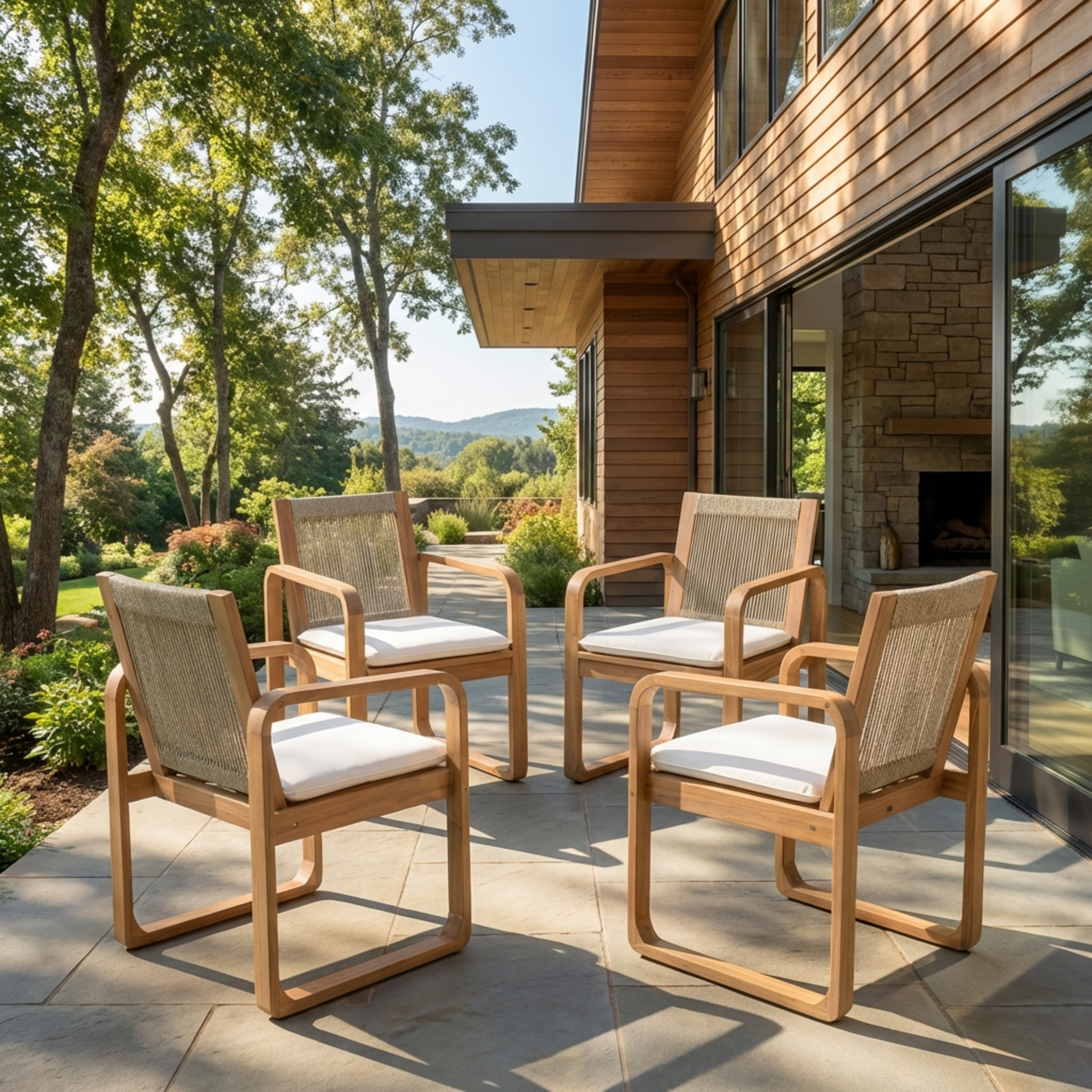 2-Piece Outdoor Dining Chairs Set: Acacia Wood with Rope Back by HouseOfZazla
