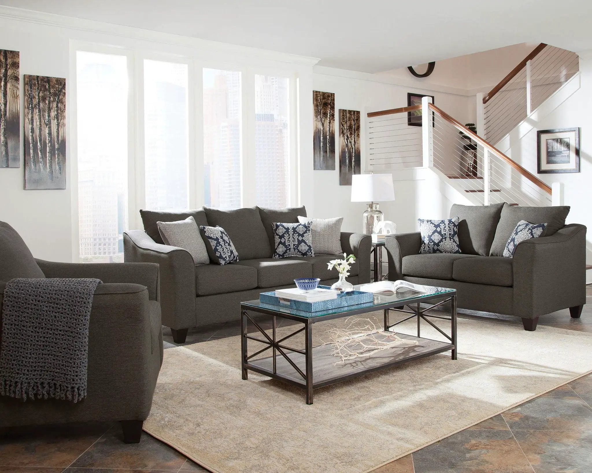 Salizar 3-piece Upholstered Flared Arm Sofa Set Grey by Unique Piece Furniture