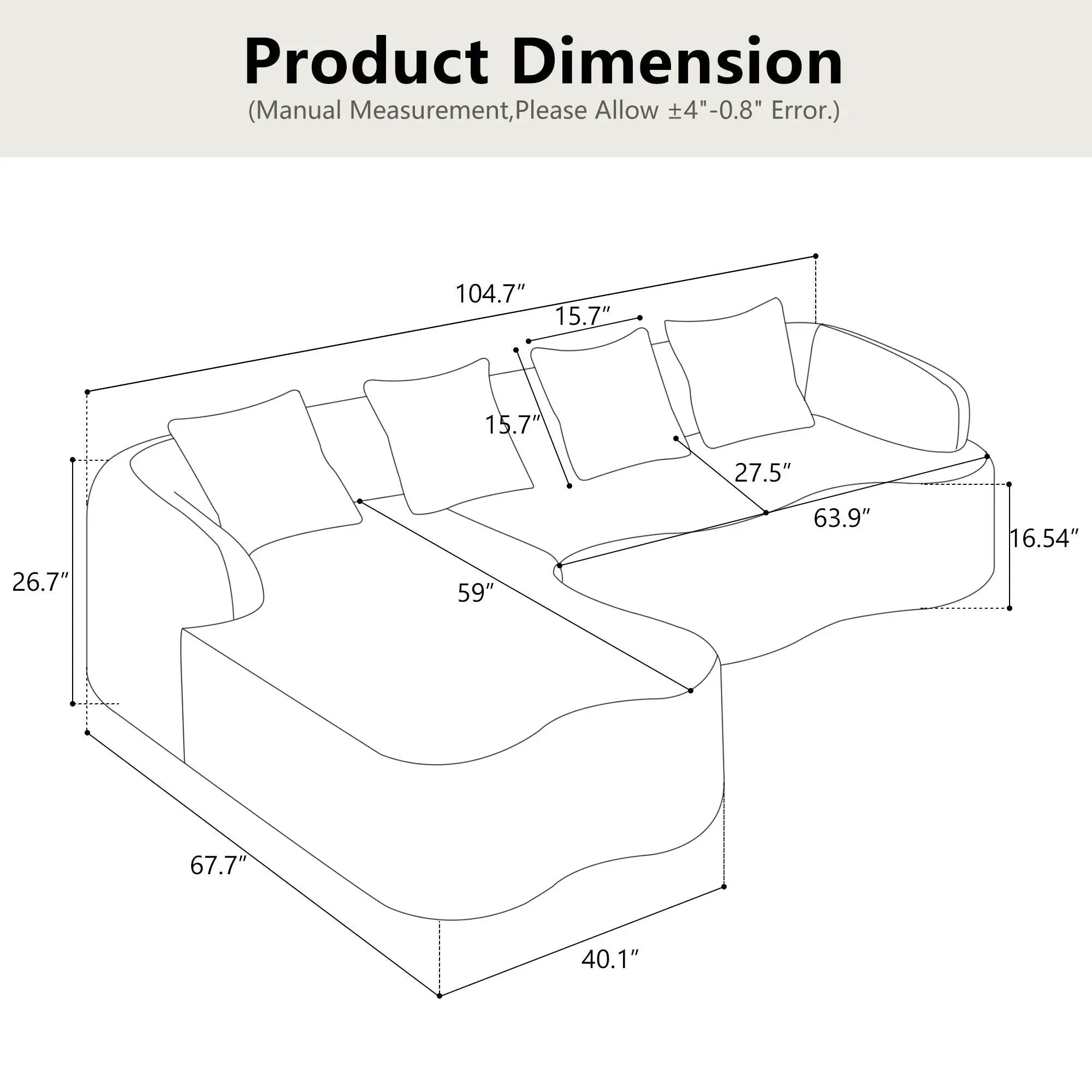 Modular L-Shape Sectional Sofa With Curved Chaise by Unique Piece Furniture