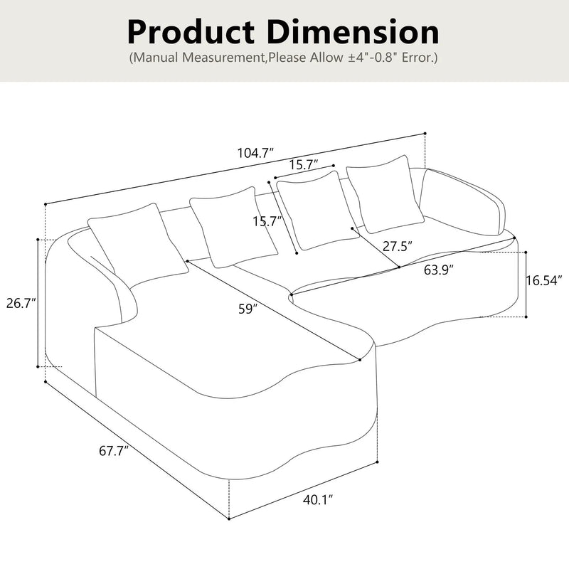 Modular L-Shape Sectional Sofa With Curved Chaise by Unique Piece Furniture