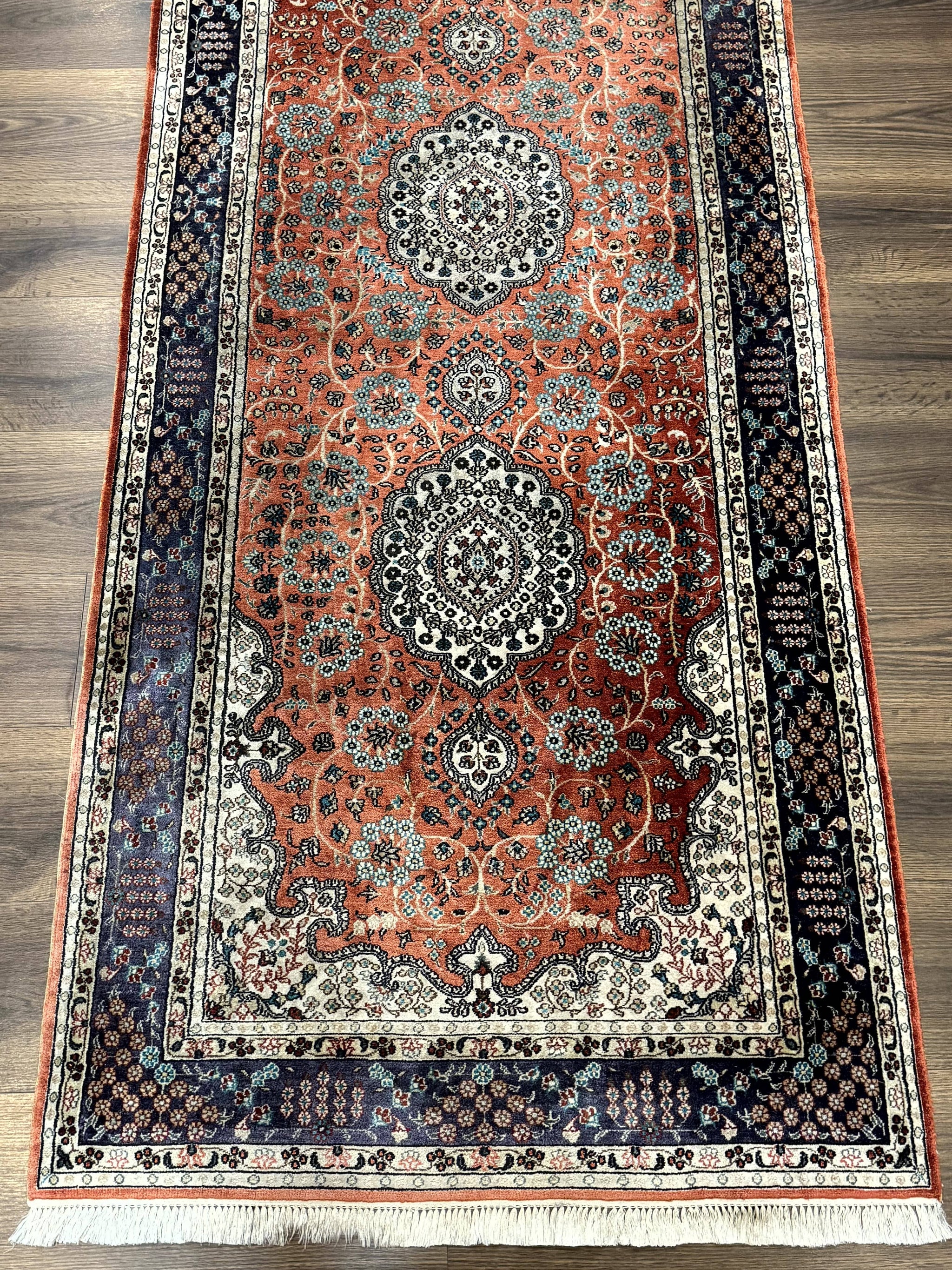 Turkish Silk Runner Rug 3x8, Short Runner Rug, Red, Floral Medallions, Very Fine 360 KPSI, 3 x 8 Runner by Jewel Rugs