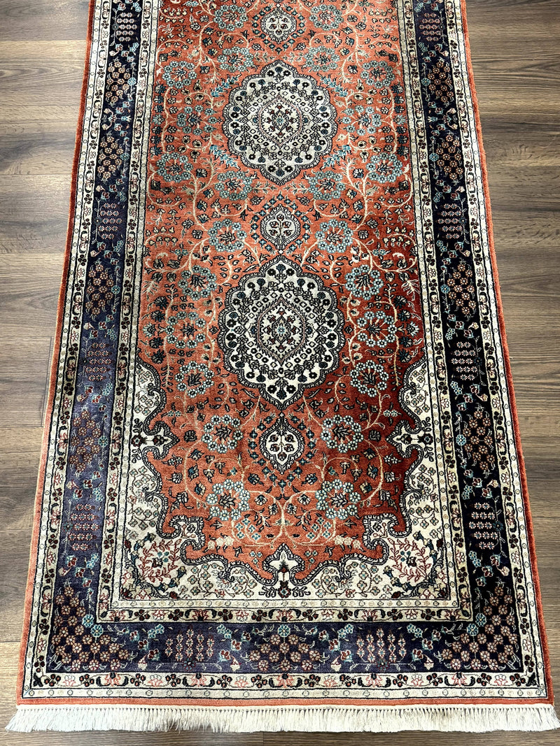 Turkish Silk Runner Rug 3x8, Short Runner Rug, Red, Floral Medallions, Very Fine 360 KPSI, 3 x 8 Runner by Jewel Rugs